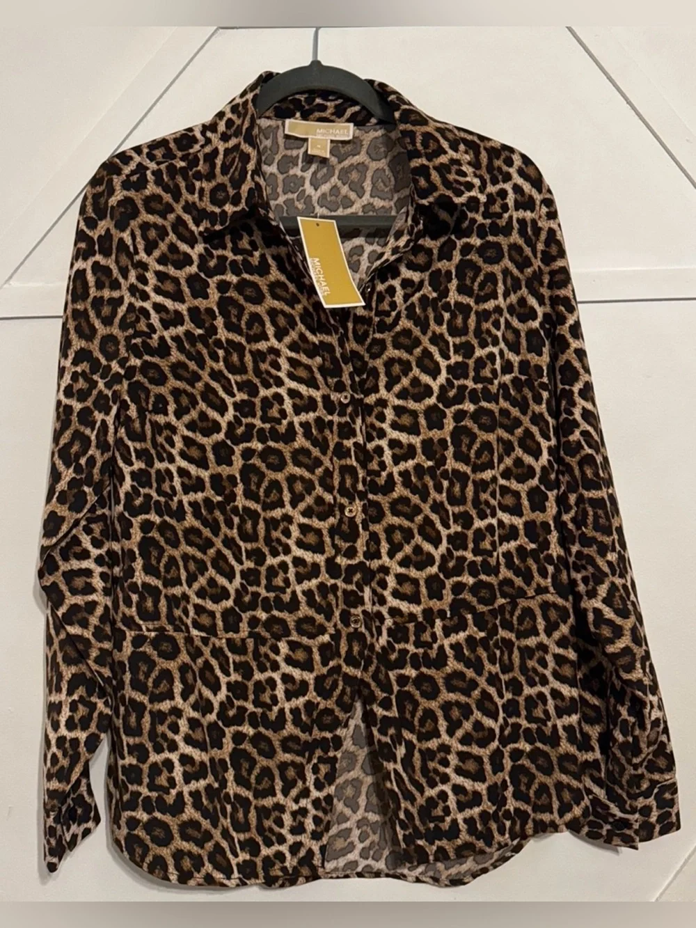 Michael Kors Leopard Print Button-Down Shirt - Brown/Black/Cream
